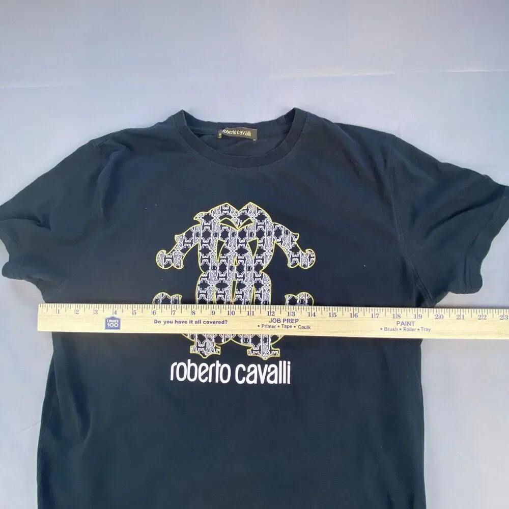 Roberto Cavalli Mens Monogram Logo Graphic T-Shirt Short Sleeve Black Medium M